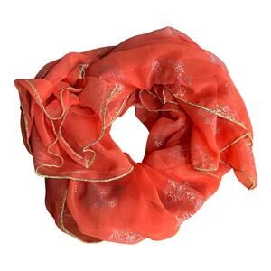 Vintage Orange Gold Mandala Design Gold Piping Fashion Scarf